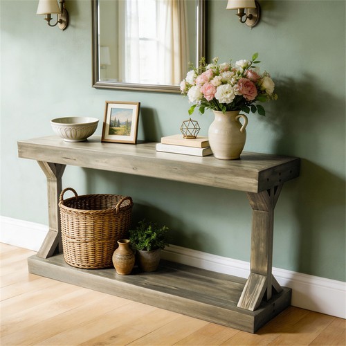 Taupe console table solid wood - taupe,