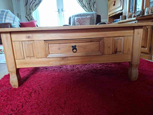 Pine coffee table with drawers - pine,